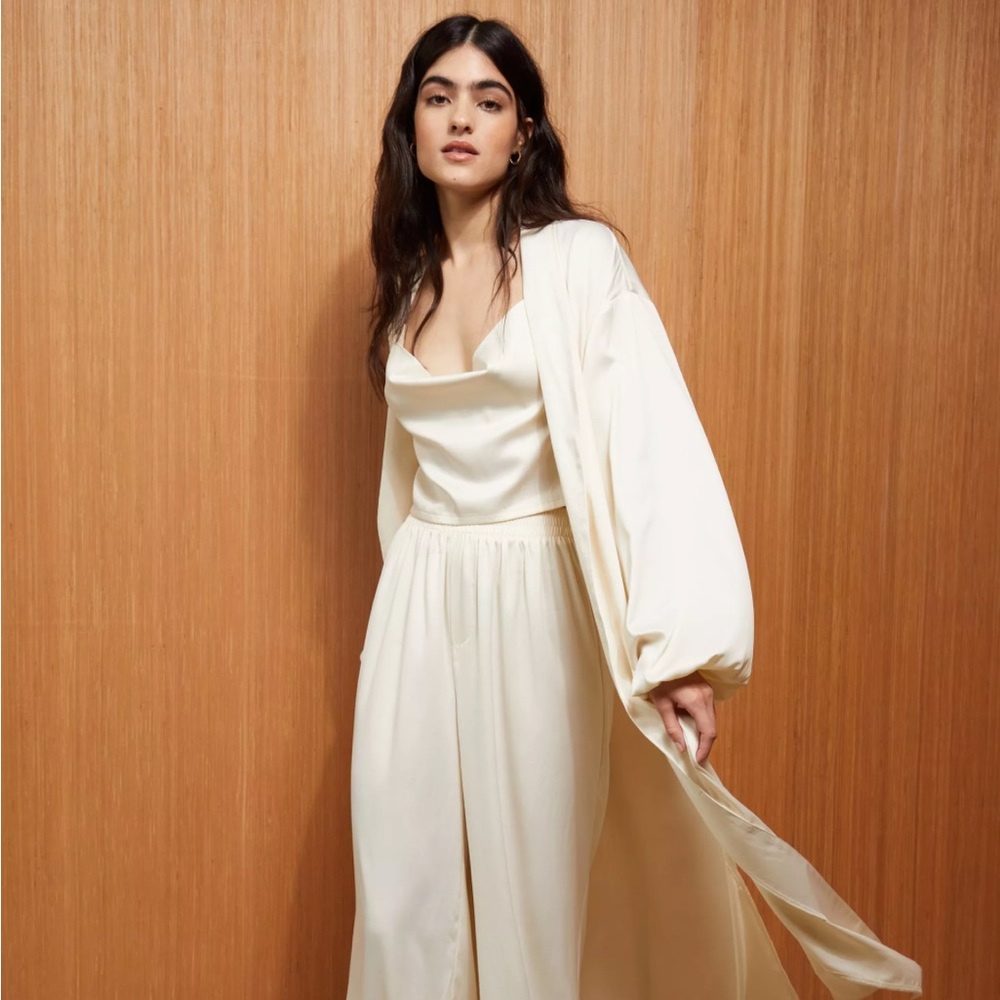 Champagne Pink Bridal Satin Pajama Set with Robe